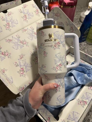 The Stanley X LoveShackFancy Holiday Quencher Rosa Beaux Blue photo review